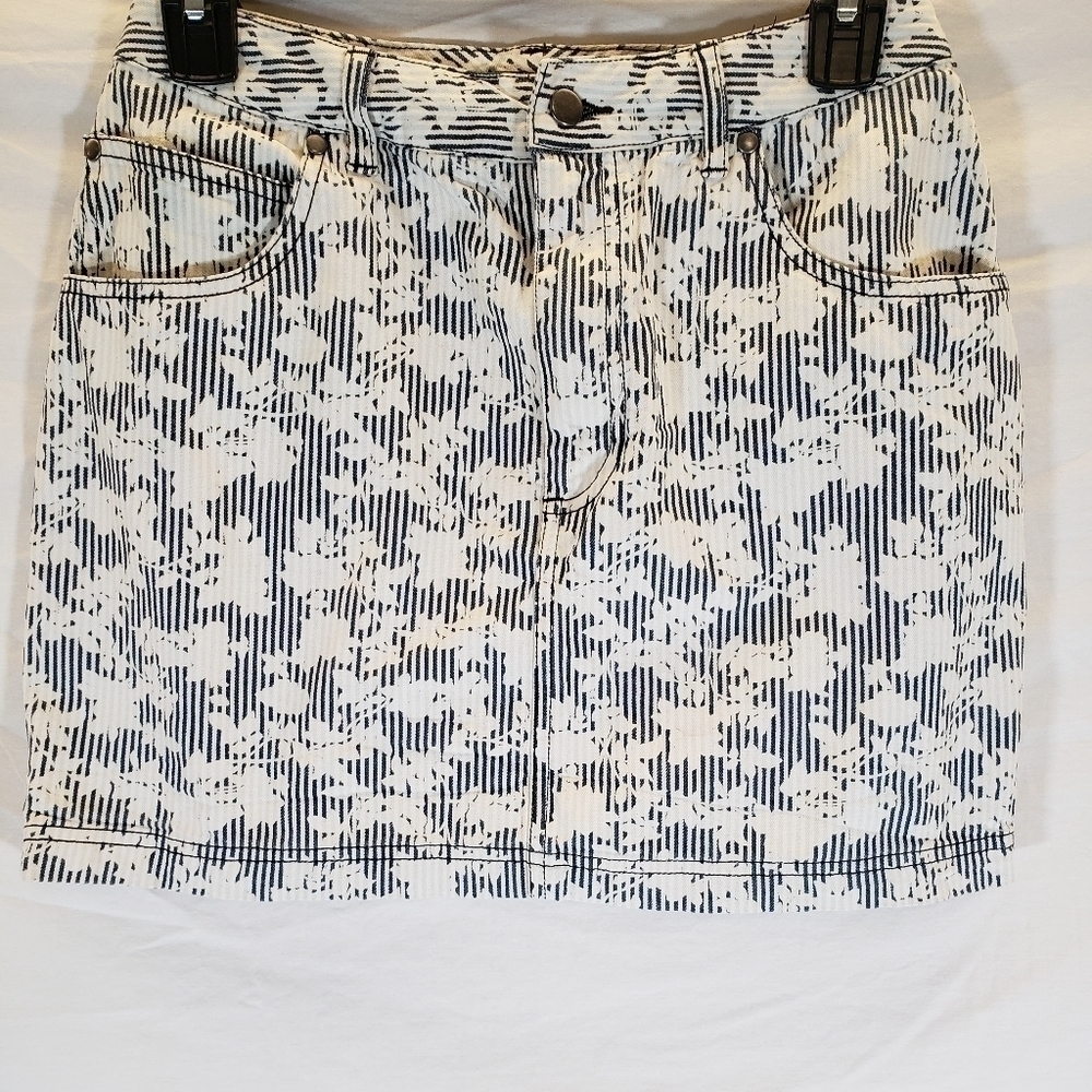 BDG Urban Outfitters Women's Blue And White Striped Skirt With Floral Print Sz 4